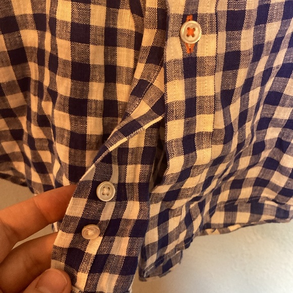 J. McLaughlin Mens Size L Blue White Check Gingham Plaid Button Up Linen Shirt - Picture 6 of 13